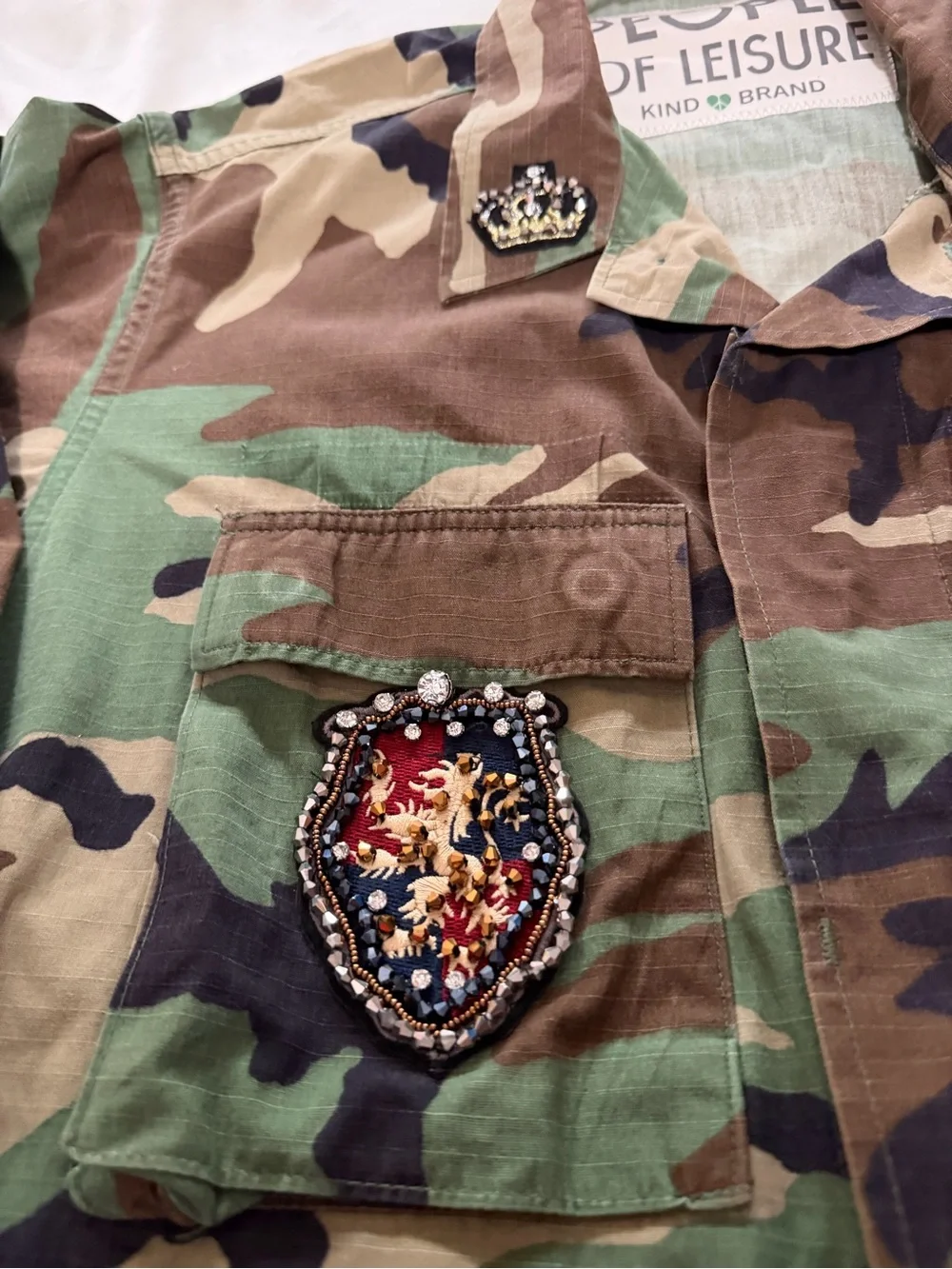 People of Leisure Pink Floyd Upcycled  Camo Utility Jacket with Badges S/M/L